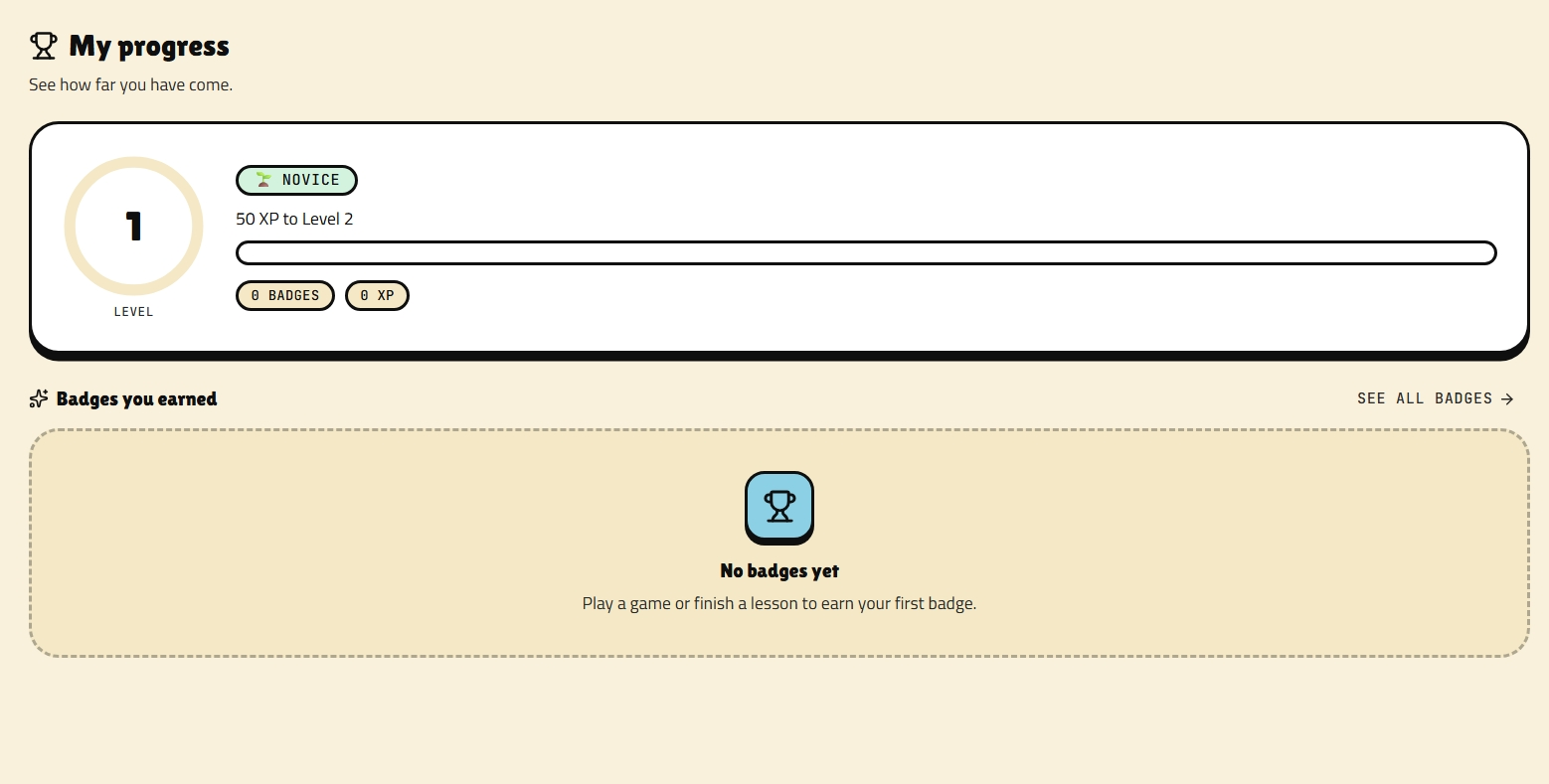 The badges page with awards