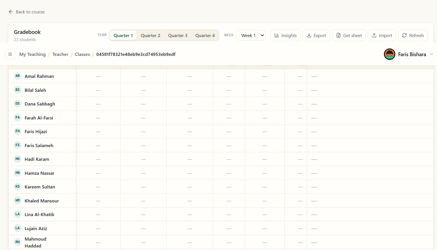 The gradebook